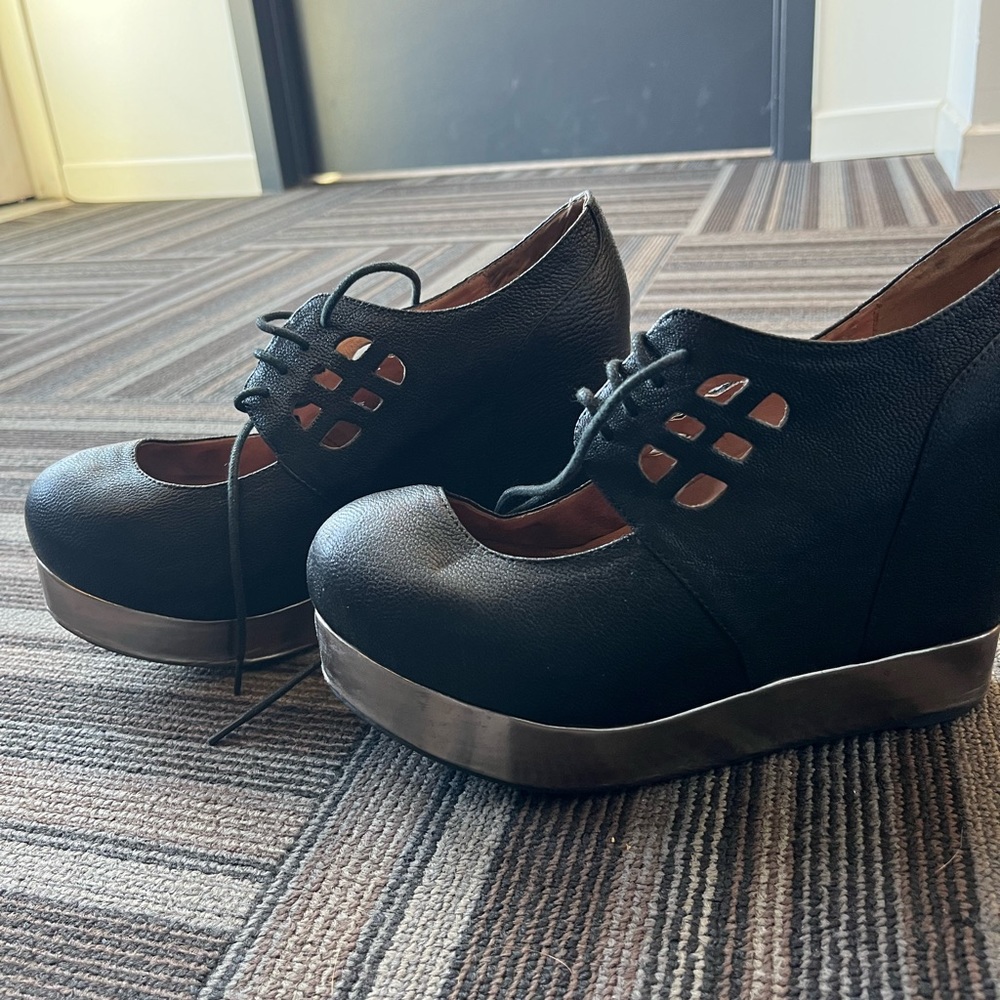 Jeffrey Campbell platform bootie wedges.